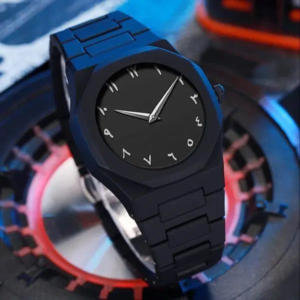 Black arabic aura Men's Black Stainless Steel Chain Watch - 1 Pc